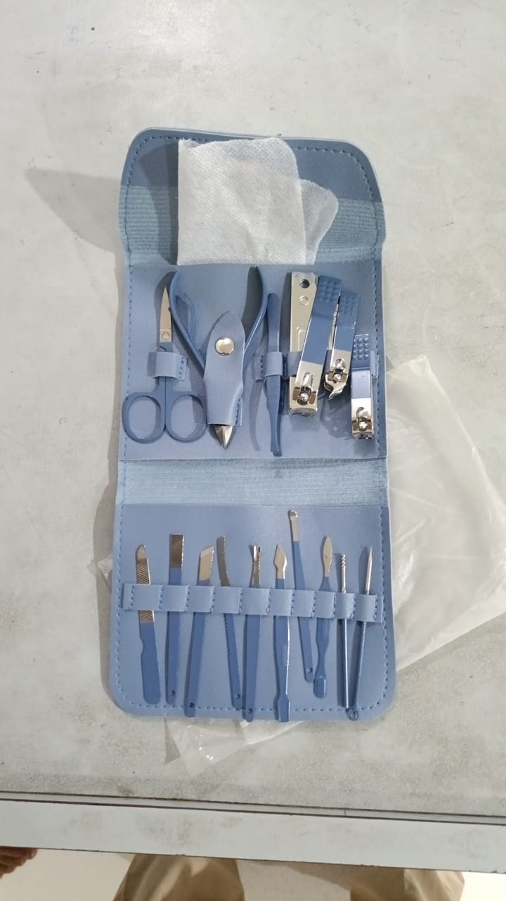 16-Piece Manicure & Pedicure Kit – Premium Stainless Steel Nail Care Set for Hand, Foot & Facial Grooming | Travel-Friendly Case Included | 16 Pcs Nail Care Set | Beauty Essentials Set ( Random Color )