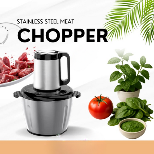 Stainless Steel Electric Meat Grinder & Vegetable Chopper with Plastic Knife and Egg Beater