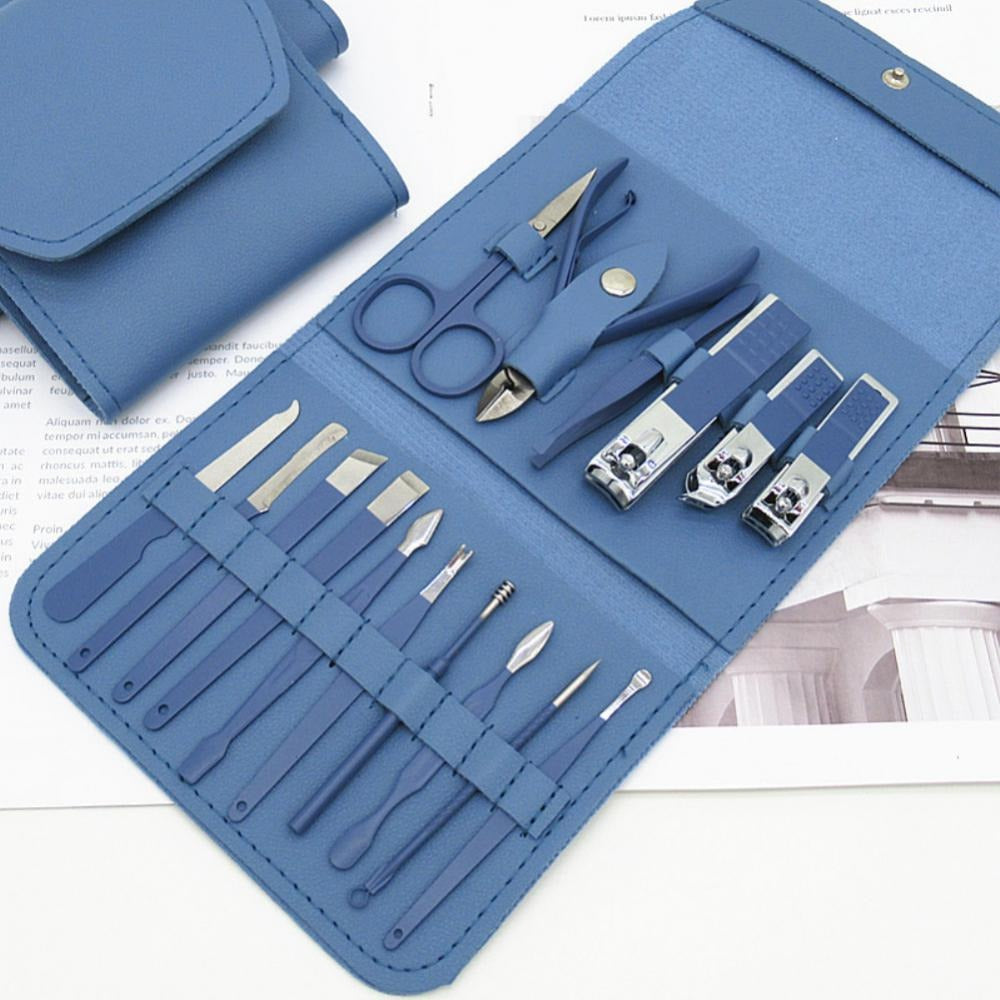 16-Piece Manicure & Pedicure Kit – Premium Stainless Steel Nail Care Set for Hand, Foot & Facial Grooming | Travel-Friendly Case Included | 16 Pcs Nail Care Set | Beauty Essentials Set ( Random Color )
